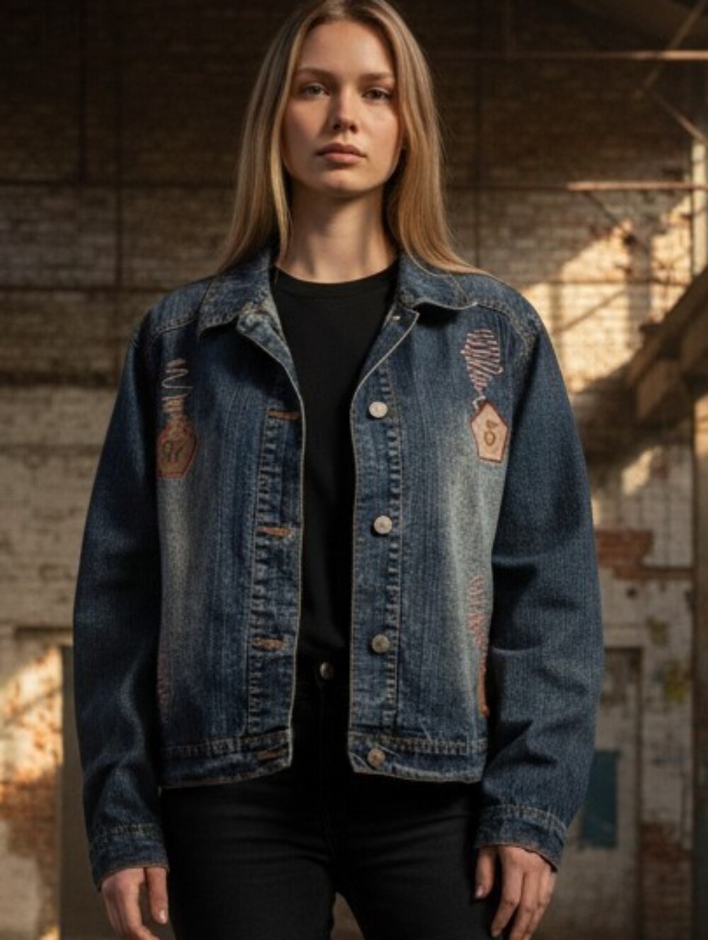 Vintage Y2K Neeso Denim Jacket with Embroidered Patches - Size 1X